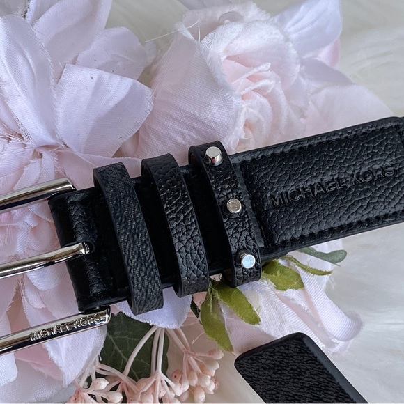 Michael Kors Women's Triple Loop Studded Black Logo Belt - Picture 10 of 14